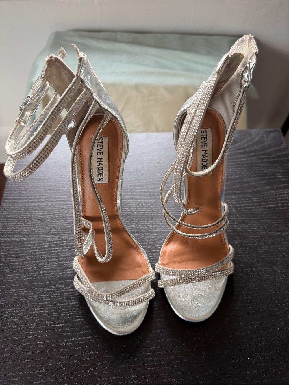 Steve Madden Silver Crystal Strappy Stiletto Heels